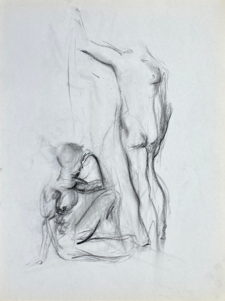 charcoal drawing of two male models