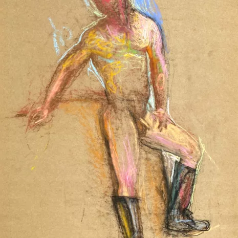 pastel drawing of male model in boots