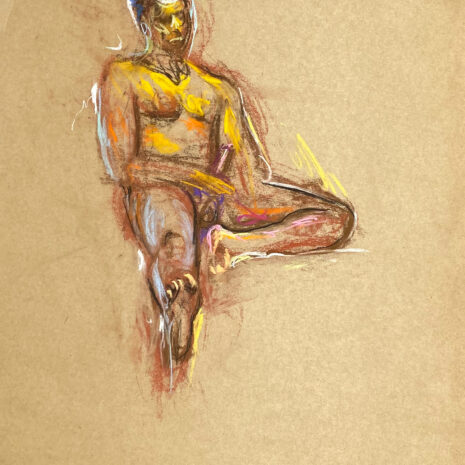 pastel drawing of male model playing