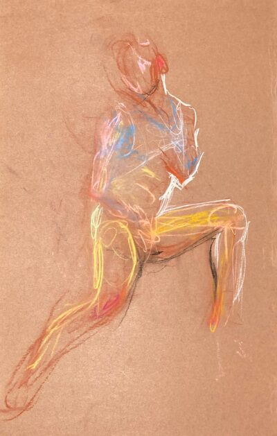 pastel drawing of male model in white tank