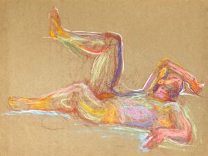pastel drawing of male model reclining