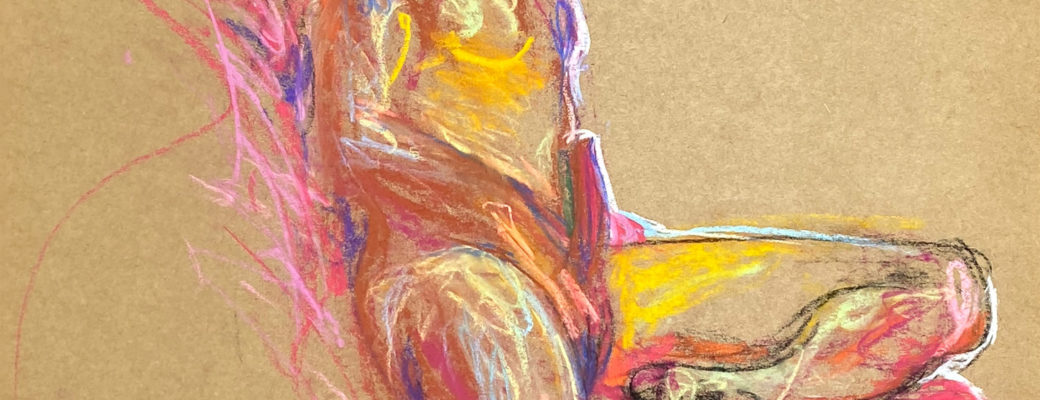 pastel drawing of male model aroused