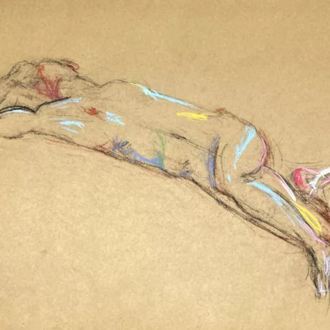 pastel drawing of male model laying