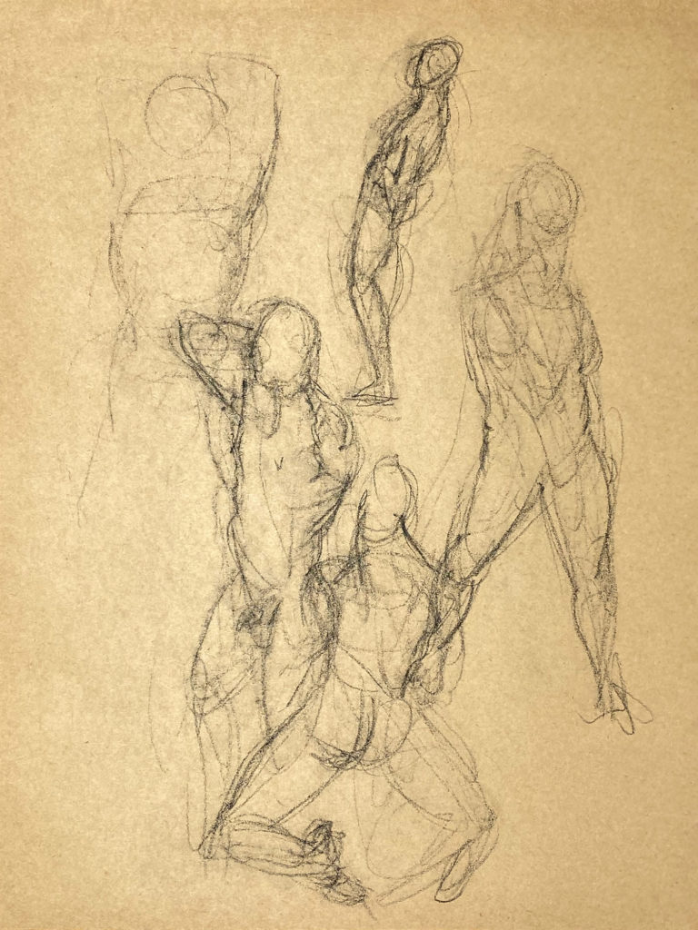 black pastel drawing of male models