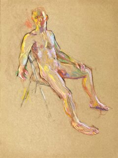 pastel drawing of male model sitting on chair
