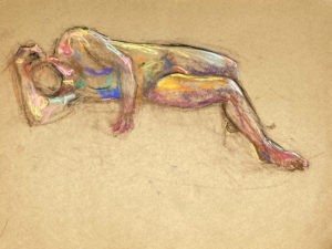 pastel drawing of male model reclining