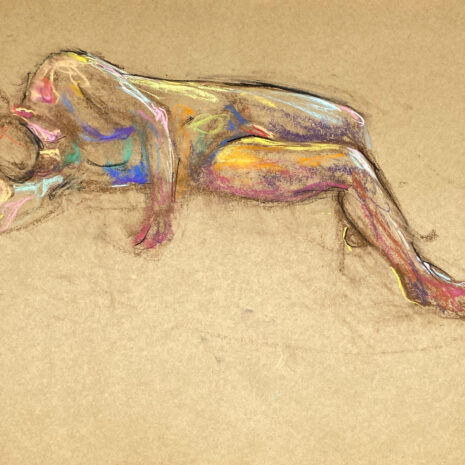 pastel drawing of male model reclining