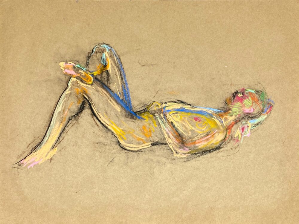 pastel drawing of male model laying