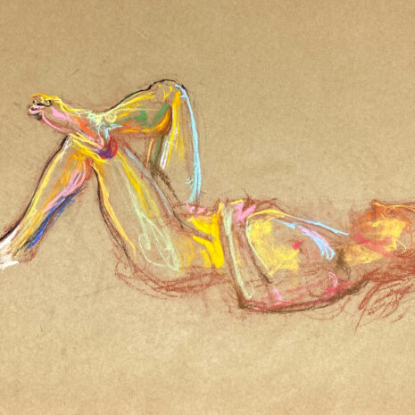 pastel drawing of male model laying