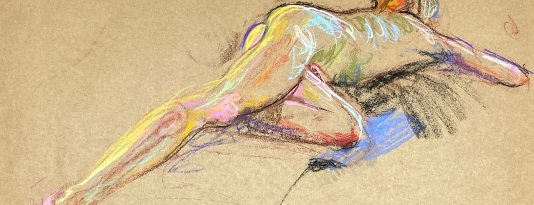 pastel drawing of male model laying