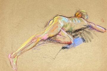 pastel drawing of male model laying