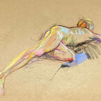 pastel drawing of male model laying