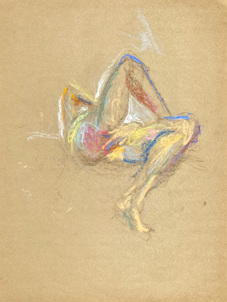 pastel drawing of laying male model pleasing himself