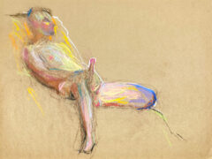 pastel drawing of naked male model playing with himself
