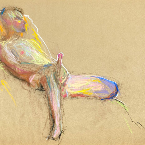 pastel drawing of naked male model playing with himself