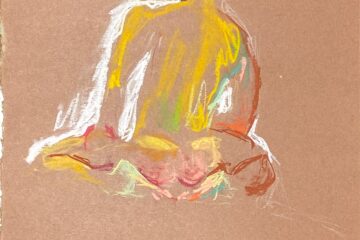 pastel drawing with sitting male model from backside