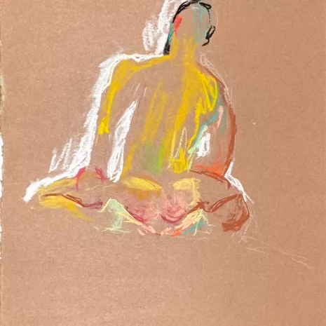 pastel drawing with sitting male model from backside