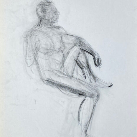 charcoal drawing of sitting naked man