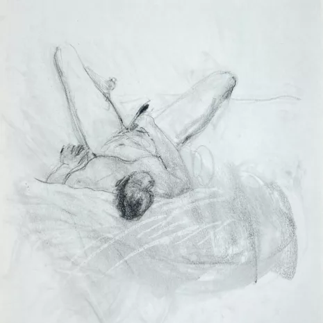 charcoal drawing of naked male model masturbating