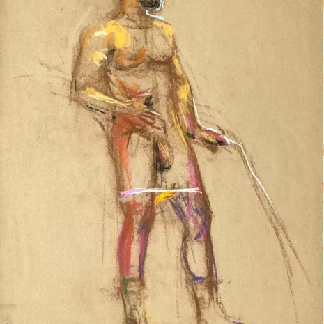 pastel drawing of male model in caterpillar boots standing