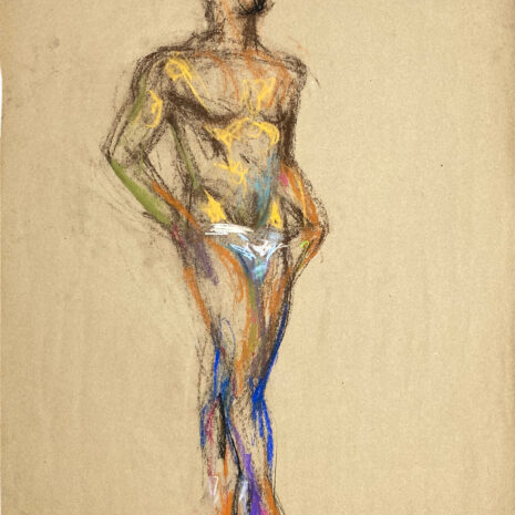 pastel drawing of male model in white briefs