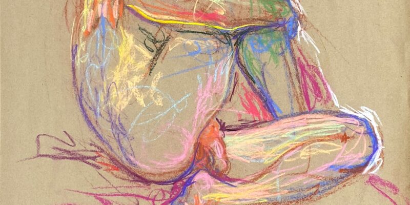 pastel drawing of nude male model in closed pose