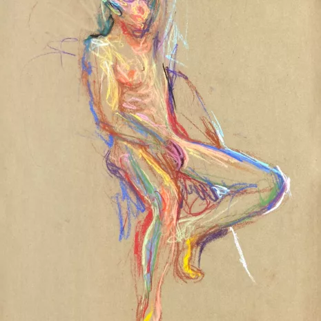 pastel drawing of nude male model sitting