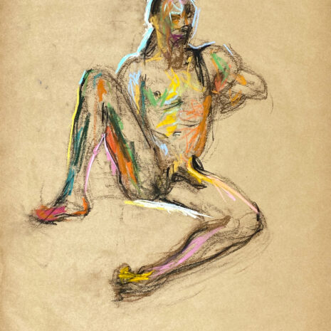 pastel drawing of nude male model sitting