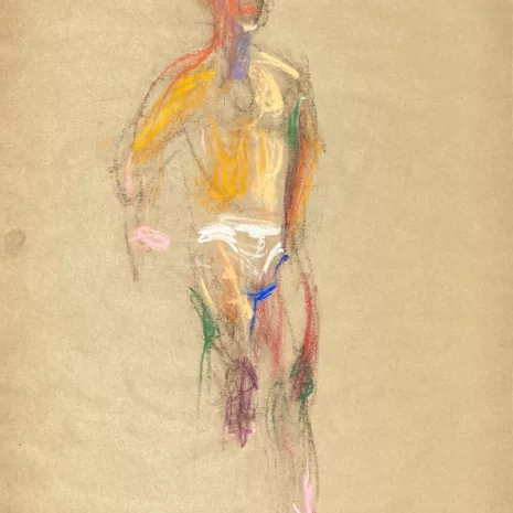 pastel drawing of male model in white briefs