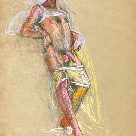 pastel drawing of male model in white tank and boxers