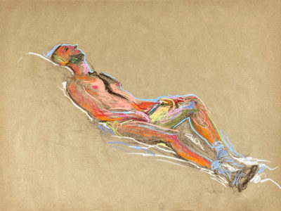 pastel drawing of male model reclining