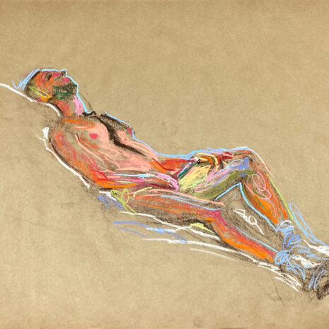 pastel drawing of male model reclining