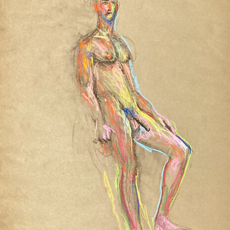 pastel drawing of male model leaning on wall