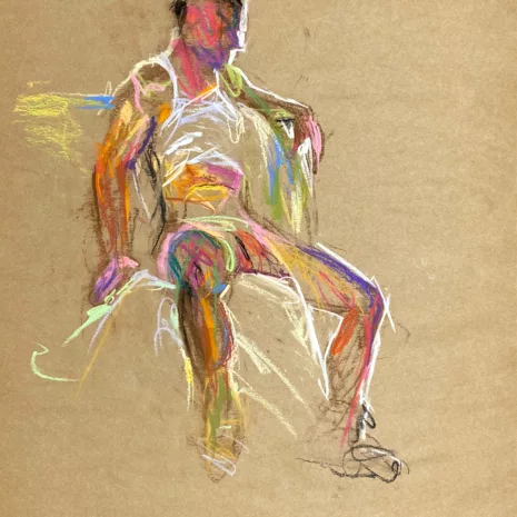 pastel drawing of male model in white tank