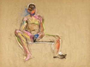 pastel drawing of male model sitting