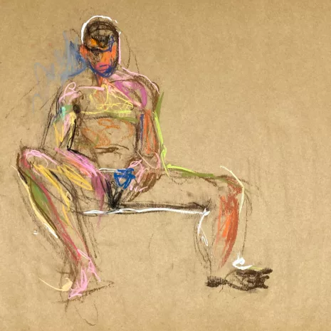 pastel drawing of male model sitting