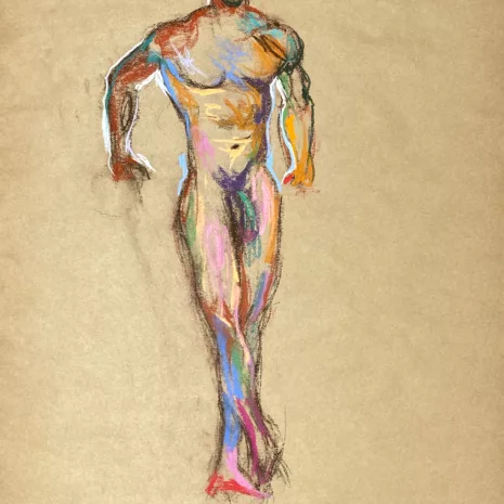 pastel drawing of nude male model standing