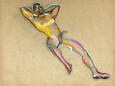 pastel drawing of nude male model reclining