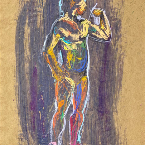 pastel drawing of male model flexing bicep