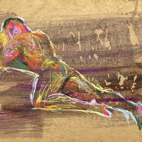 pastel drawing of nude male model laying