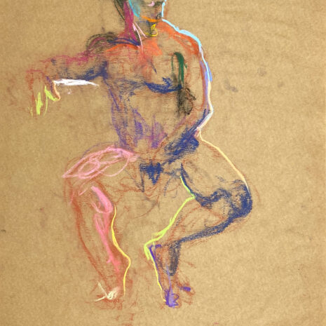 pastel drawing of nude male model sitting