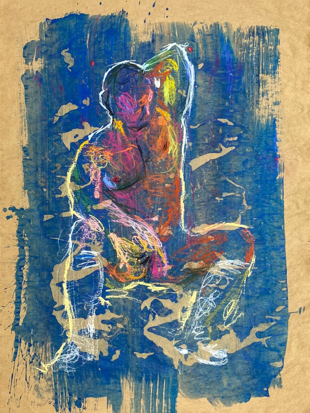 Alexander The Jock pastel drawing of nude male model in white shoes and gaiters