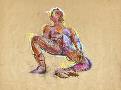 pastel drawing of male model enjoing himself