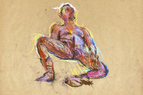 pastel drawing of male model enjoing himself