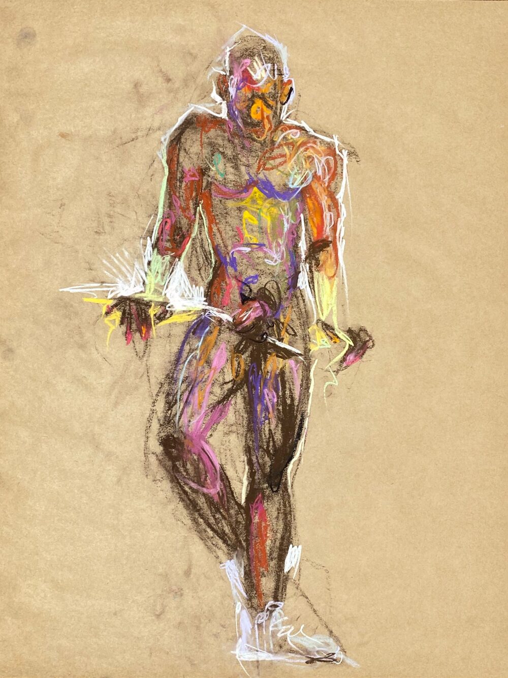 pastel drawing of male model in white keds