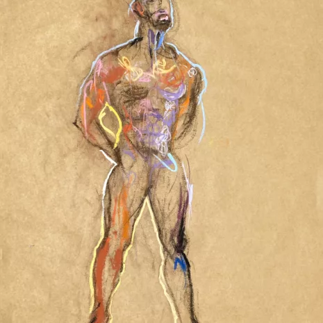 pastel drawing of standing male model