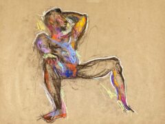 pastel drawing of male model sitting