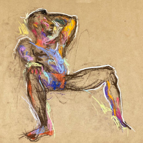 pastel drawing of male model sitting