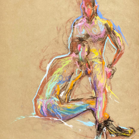 pastel drawing of two male models in boots