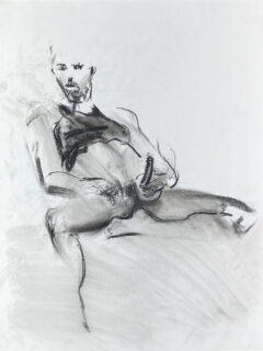 charcoal drawing of naked man in black tank